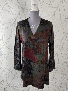 Inoah Abstract Art To Wear Jersey Knit V-Neck Tunic